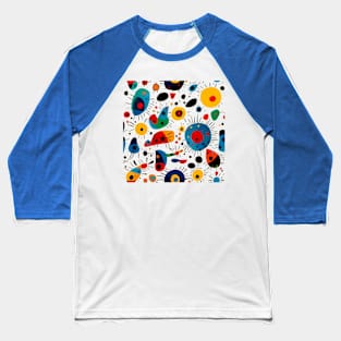 Vibrant Abstract, Miro's Sun Reimagined Baseball T-Shirt